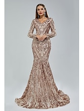 preiswerte Rosa-Meerjungfrau Pailletten Abendkleid Elegantes Kleid Karneval Formale Gerichts Zug Lange Ärmel V-Ausschnitt Afroamerikanische Spitze Maskerade Kleid 2025
