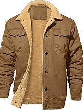 baratos Jaquetas Cargo-Homens Casaco de inverno Jaqueta de Inverno Casaco de lã Jaqueta de trabalho Roupa Diária Férias Quente Bolsos Botão para baixo Inverno Cor Sólida / Simples Conforto Lazer Aberto para a Lateral Cinza
