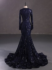 preiswerte Rosa-Meerjungfrau Pailletten Abendkleid Elegantes Kleid Karneval Formale Gerichts Zug Lange Ärmel V-Ausschnitt Afroamerikanische Spitze Maskerade Kleid 2025
