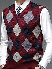 billige genser for menn-Herre Genser Genser vest Kjole for menn Riflet Strikke Strikket Fargeblokk V-hals Moderne Moderne Fritid Arbeid Dagligdagstøy Klær Ermeløs Vinter Vår &amp; Vinter Kamel Vin M L XL