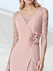 abordables Rose-Robe de Soirée A-Line de Mariage à la Plage Robe Élegante Robe Formelle Longueur de Sol Manche 3/4 Col en V Invité de Mariage d&#039;Automne Chiffon avec Broderie 2025