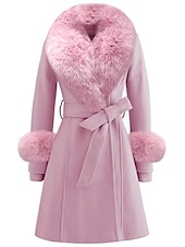 billiga Vinterjackor-Dam Vinterkappa Håller värmen Bekväm Med bälte Pälskrage Elegant Mode Modern Gatustil Ensfärgat Semester Gata Ledigt / vardag Helgen Öppen front Lång Kavajslag Normal Långärmad Ytterkläder Rodnande