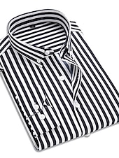voordelige Overhemden met knopen voor heren-Voor heren Overhemd Button-down overhemd Shirt met kraag Strijkvrij overhemd Zwart Wit Rood Marineblauw Lange mouw Gestreept Kraag Lente zomer Bruiloft Werk Kleding
