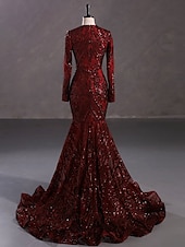 preiswerte Rosa-Meerjungfrau Pailletten Abendkleid Elegantes Kleid Karneval Formale Gerichts Zug Lange Ärmel V-Ausschnitt Afroamerikanische Spitze Maskerade Kleid 2025