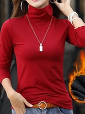 economico T-shirt semplice-Per donna maglietta Maglieria intima Camicia di fondo Liscio Essenziale Manica lunga A collo alto Collo alto Top regolari Giornaliero Fine settimana Dolcevita bordeaux più velluto felpa nera a collo