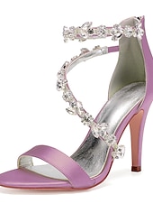 billige Cocktail-marineblå sateng-stiletthæler for kvinner med rhinestone-pynt - elegante bryllupssko for formelle anledninger og cocktailbegivenheter