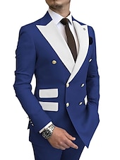 abordables Trajes de Regreso-Trajes de Boda para Hombre Trajes de Regreso a Casa Color Sólido Champán Azul Ajuste Estándar 2 Piezas Doble Botón Seis botones