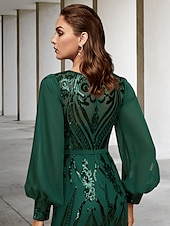 economico Lunghezza del pavimento-Abito madre della sposa a sirena per invitati a matrimoni elegante brillante scollo gioiello strascico/traine in chiffon maniche lunghe con applicazioni in paillettes 2025 taglia personalizzata