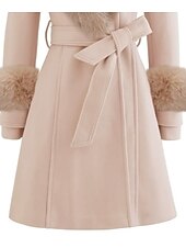 billiga Vinterjackor-Dam Vinterkappa Håller värmen Bekväm Med bälte Pälskrage Elegant Mode Modern Gatustil Ensfärgat Semester Gata Ledigt / vardag Helgen Öppen front Lång Kavajslag Normal Långärmad Ytterkläder Rodnande