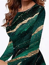 voordelige Kunst &amp; Design Jurk-Dames Midi Jurk Casual Jurk Winter Jurk Swing Jurk Mode Bescheiden Formeel Buiten Feest Regulere Pasvorm Kleur Gradiënt Marmer Lange Mouw Crew Neck Groene Lente Herfst Winter