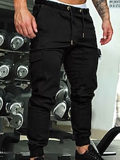 cheap Cargo Pants-Men's Joggers Cargo Pants Drawstring Beam Foot Bottoms Outdoor Street Cotton Breathable Soft Fitness Gym Workout Performance Sportswear Activewear Solid Colored Dark Grey White Black / Stretchy