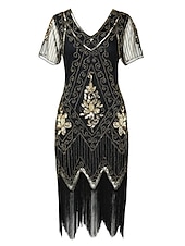 billige Kjoler-De livlige 20-årene 1920-tallet Cocktail Kjole Flapper kjole Kjoler Maskerade Normal Den store Gatsby Charleston Bryllupsgjest Paljetter Dame Halloween Karneval Maskerade Karneval Bryllup