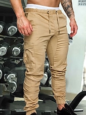 cheap Cargo Pants-Men's Joggers Cargo Pants Drawstring Beam Foot Bottoms Outdoor Street Cotton Breathable Soft Fitness Gym Workout Performance Sportswear Activewear Solid Colored Dark Grey White Black / Stretchy