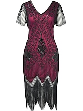 billige Kjoler-De livlige 20-årene 1920-tallet Cocktail Kjole Flapper kjole Kjoler Maskerade Normal Den store Gatsby Charleston Bryllupsgjest Paljetter Dame Halloween Karneval Maskerade Karneval Bryllup
