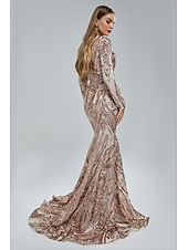 preiswerte Rosa-Meerjungfrau Pailletten Abendkleid Elegantes Kleid Karneval Formale Gerichts Zug Lange Ärmel V-Ausschnitt Afroamerikanische Spitze Maskerade Kleid 2025