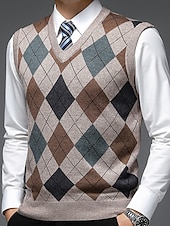 billige genser for menn-Herre Genser Genser vest Kjole for menn Riflet Strikke Strikket Fargeblokk V-hals Moderne Moderne Fritid Arbeid Dagligdagstøy Klær Ermeløs Vinter Vår &amp; Vinter Kamel Vin M L XL