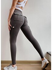 economico Pantaloni skinny da donna-Per donna Collant Collant Lunghezza intera Tinta unita Tasche multiple Sollevamento dei glutei All&#039;aperto Elasticizzato Athleisure Nero Verde Grigio scuro