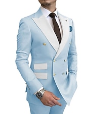 abordables Trajes de Regreso-Trajes de Boda para Hombre Trajes de Regreso a Casa Color Sólido Champán Azul Ajuste Estándar 2 Piezas Doble Botón Seis botones
