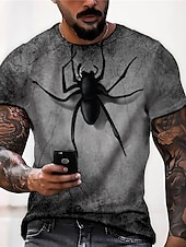 お買い得  アニマルプリントTシャツ-男性用 動物 クモ Tシャツ 半袖 Tシャツ 3Dプリント ラウンドネック シャツ デザイナー ベーシック カジュアル 日常 リネン ブラック ホワイト 夏 春 衣類 プラスサイズ S M L XL XXL 3XL 4XL