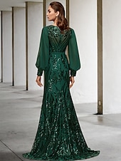 economico Lunghezza del pavimento-Abito madre della sposa a sirena per invitati a matrimoni elegante brillante scollo gioiello strascico/traine in chiffon maniche lunghe con applicazioni in paillettes 2025 taglia personalizzata