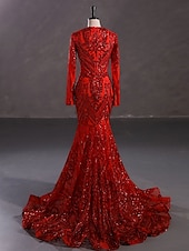 preiswerte Rosa-Meerjungfrau Pailletten Abendkleid Elegantes Kleid Karneval Formale Gerichts Zug Lange Ärmel V-Ausschnitt Afroamerikanische Spitze Maskerade Kleid 2025