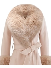 billiga Vinterjackor-Dam Vinterkappa Håller värmen Bekväm Med bälte Pälskrage Elegant Mode Modern Gatustil Ensfärgat Semester Gata Ledigt / vardag Helgen Öppen front Lång Kavajslag Normal Långärmad Ytterkläder Rodnande