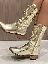 preiswerte Cowboy &amp; Western Stiefel-Stilvolle weiße Cowboystiefel für Damen, halbhohe Stiefel mit bestickten Details für lässige und Western-Outfits