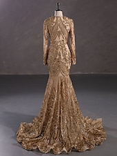 preiswerte Rosa-Meerjungfrau Pailletten Abendkleid Elegantes Kleid Karneval Formale Gerichts Zug Lange Ärmel V-Ausschnitt Afroamerikanische Spitze Maskerade Kleid 2025