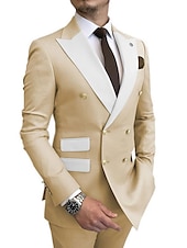 abordables Trajes de Regreso-Trajes de Boda para Hombre Trajes de Regreso a Casa Color Sólido Champán Azul Ajuste Estándar 2 Piezas Doble Botón Seis botones
