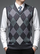 billige genser for menn-Herre Genser Genser vest Kjole for menn Riflet Strikke Strikket Fargeblokk V-hals Moderne Moderne Fritid Arbeid Dagligdagstøy Klær Ermeløs Vinter Vår &amp; Vinter Kamel Vin M L XL