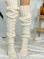 cheap Socks-Women&#039;s Stockings Thigh-High Crimping Socks Winter Tights Thermal Warm High Elasticity Hole Winter Black Pink Grey One-Size