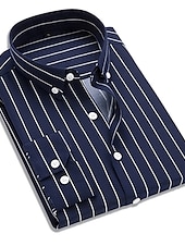 voordelige Overhemden met knopen voor heren-Voor heren Overhemd Button-down overhemd Shirt met kraag Strijkvrij overhemd Zwart Wit Rood Marineblauw Lange mouw Gestreept Kraag Lente zomer Bruiloft Werk Kleding