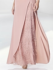 abordables Rose-Robe de Soirée A-Line de Mariage à la Plage Robe Élegante Robe Formelle Longueur de Sol Manche 3/4 Col en V Invité de Mariage d&#039;Automne Chiffon avec Broderie 2025
