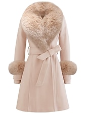 billiga Vinterjackor-Dam Vinterkappa Håller värmen Bekväm Med bälte Pälskrage Elegant Mode Modern Gatustil Ensfärgat Semester Gata Ledigt / vardag Helgen Öppen front Lång Kavajslag Normal Långärmad Ytterkläder Rodnande