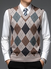 billige genser for menn-Herre Genser Genser vest Kjole for menn Riflet Strikke Strikket Fargeblokk V-hals Moderne Moderne Fritid Arbeid Dagligdagstøy Klær Ermeløs Vinter Vår &amp; Vinter Kamel Vin M L XL