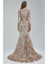 preiswerte Rosa-Meerjungfrau Pailletten Abendkleid Elegantes Kleid Karneval Formale Gerichts Zug Lange Ärmel V-Ausschnitt Afroamerikanische Spitze Maskerade Kleid 2025