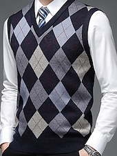billige genser for menn-Herre Genser Genser vest Kjole for menn Riflet Strikke Strikket Fargeblokk V-hals Moderne Moderne Fritid Arbeid Dagligdagstøy Klær Ermeløs Vinter Vår &amp; Vinter Kamel Vin M L XL