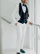 economico Festa di cena-Tuxedo da uomo in velluto per ballo da matrimonio rosso burgundy solidi taglio standard 3 pezzi monopetto un bottone
