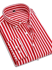 voordelige Overhemden met knopen voor heren-Voor heren Overhemd Button-down overhemd Shirt met kraag Strijkvrij overhemd Zwart Wit Rood Marineblauw Lange mouw Gestreept Kraag Lente zomer Bruiloft Werk Kleding