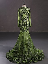 preiswerte Rosa-Meerjungfrau Pailletten Abendkleid Elegantes Kleid Karneval Formale Gerichts Zug Lange Ärmel V-Ausschnitt Afroamerikanische Spitze Maskerade Kleid 2025