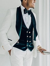 economico Festa di cena-Tuxedo da uomo in velluto per ballo da matrimonio rosso burgundy solidi taglio standard 3 pezzi monopetto un bottone