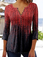 olcso Virágos póló-Női Póló Plus Size Ing Tunika Henley Ing Blúz Utcai Ruházat Hétköznapi Gombok Mintás 3/4 Hosszú Ujjú Szabályos Felsők V Nyakú Napi Hétvégi Piros Tengerész Kék