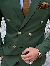 baratos Fatos formais-Ternos Masculinos para Casamento Trajes de Homecoming Verde Escuro Cor Sólida Ajuste Padrão 2 Peças Com Seis Botões