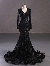 preiswerte Rosa-Meerjungfrau Pailletten Abendkleid Elegantes Kleid Karneval Formale Gerichts Zug Lange Ärmel V-Ausschnitt Afroamerikanische Spitze Maskerade Kleid 2025
