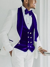 economico Festa di cena-Tuxedo da uomo in velluto per ballo da matrimonio rosso burgundy solidi taglio standard 3 pezzi monopetto un bottone