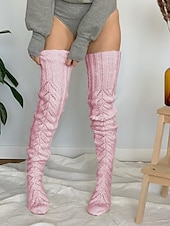 cheap Socks-Women&#039;s Stockings Thigh-High Crimping Socks Winter Tights Thermal Warm High Elasticity Hole Winter Black Pink Grey One-Size