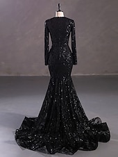 preiswerte Rosa-Meerjungfrau Pailletten Abendkleid Elegantes Kleid Karneval Formale Gerichts Zug Lange Ärmel V-Ausschnitt Afroamerikanische Spitze Maskerade Kleid 2025