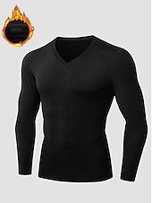 Недорогие Футболки и майки для бега-Муж. Компрессионная футболка Футболка для бега Длинный рукав Футболка Футболка Атлетический Одежда для спорта и отдыха Осень V-образный вырез Однотонный Спандекс Флис