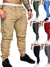 cheap Cargo Pants-Men's Joggers Cargo Pants Drawstring Beam Foot Bottoms Outdoor Street Cotton Breathable Soft Fitness Gym Workout Performance Sportswear Activewear Solid Colored Dark Grey White Black / Stretchy