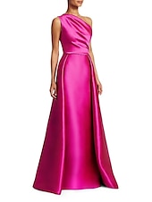 cheap PINK-Beach Wedding Sheath Evening Gown Elegant Dress Wedding Guest Cocktail Party Floor Length Sleeveless One Shoulder Satin with Overskirt Pure Color 2025